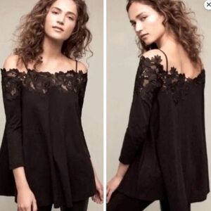Anthropologie Meadow Rue Laceline Off The Shoulder Tunic - Black M